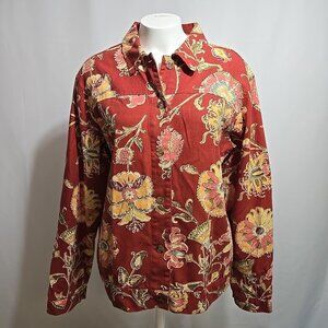 Vintage Coldwater Creek Tapestry Jacket Floral 100% Cotton Size Medium Country